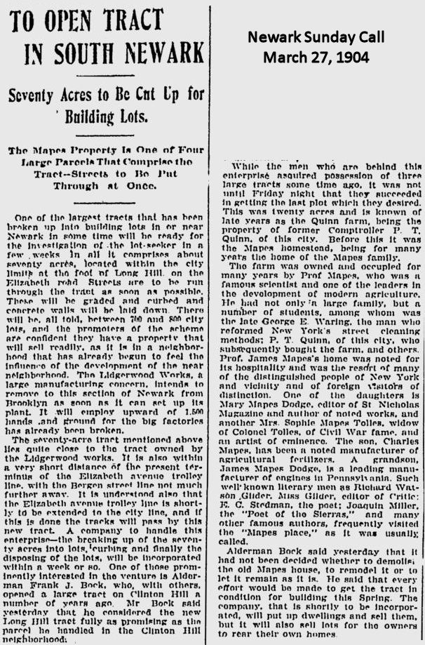 To Open Tract in South Newark
March 27, 1904
Newark Sunday Call
