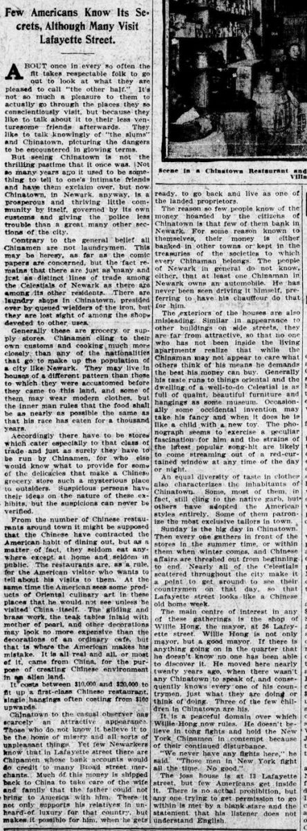 Few Americans Know Its Secrets, Although Many Visit Lafayette Street
Newark Star 1909
